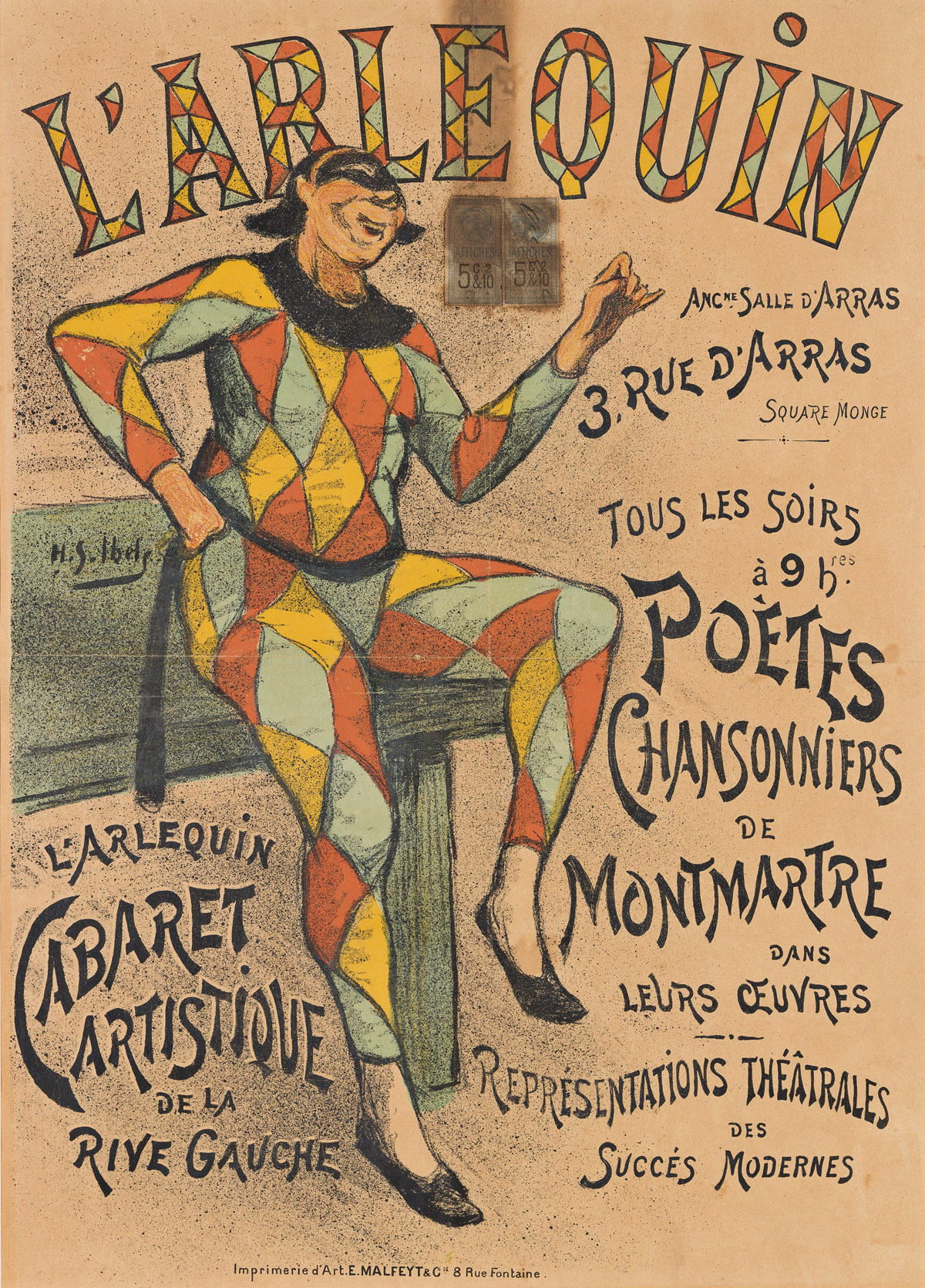 HENRI-GABRIEL IBELS (1867-1936).  LARLEQUIN / CABARET ARTISTIQUE. Circa 1897. 23½x17 inches, 59¾x43 cm. E. Malfeyt & Cie., Paris.